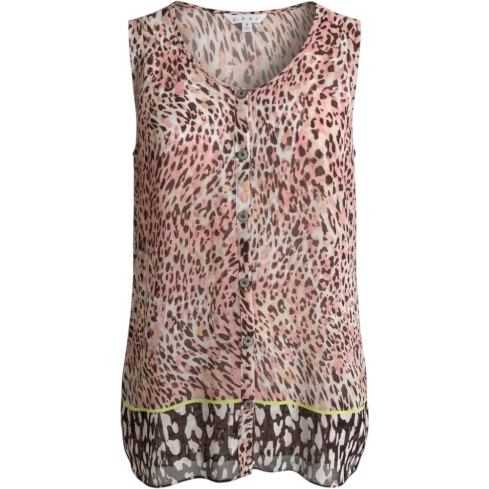 Cabi Pink Leopard Print Sleeveless Button Down Blouse Top 108 Womens Small